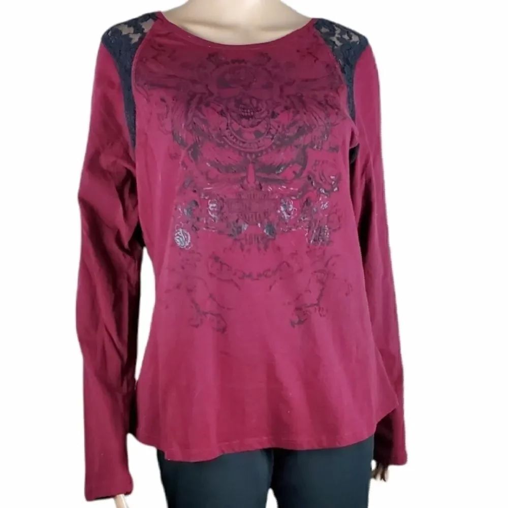 NWT Maroon & Black Harley Davidson Long Sleeved Shirt